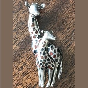 VTG Sterling Silver 925 GIRAFFE Mom & Baby Brooch
